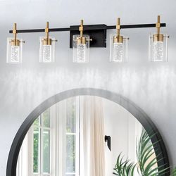 5-Light LED Black Gold Bathroom Vanity Fixture 3 Color Modes 3000K/4000K/6000K Wall Sconce Dimmable