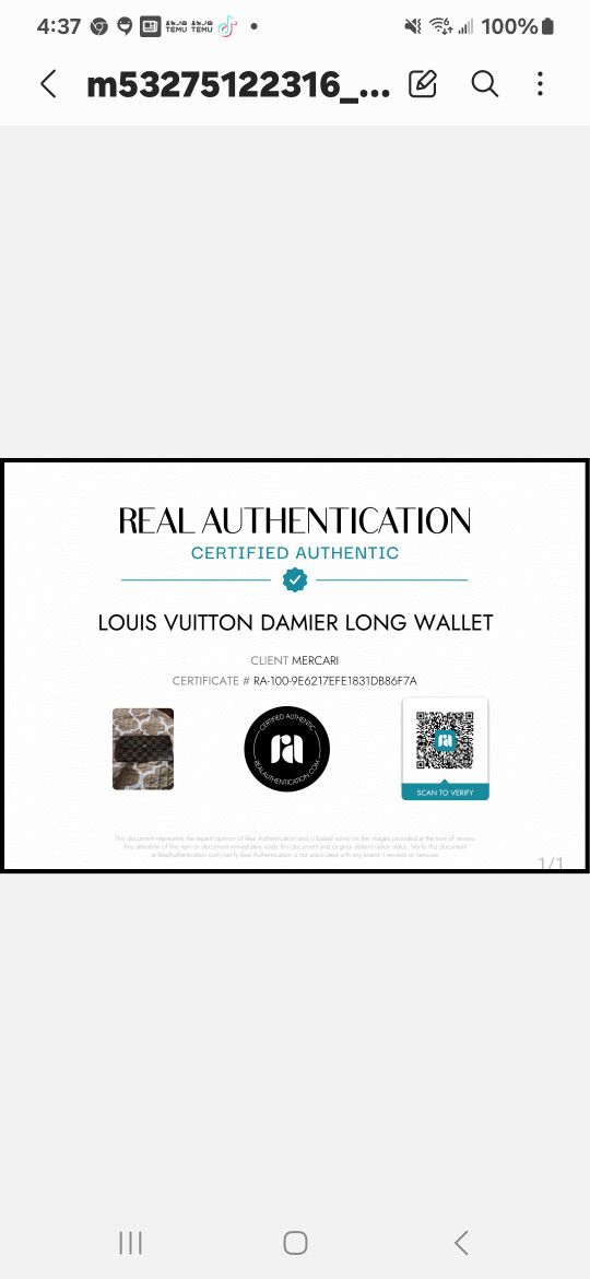 Louis Vuitton Checkered Damier Long Wallet 