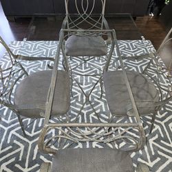 Metal & Glass Dinning Table With 4 Chairs