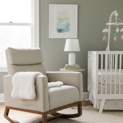 Modern MCM-Inspired Upholstered Accent / Nursery Chair – Solid Wood Base – SUPER Comfortable