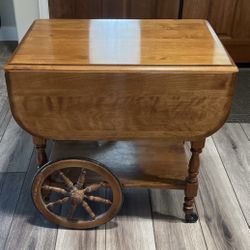 Vintage cart bar maple colonial Early American drop leaf bar cart tea one drawer
