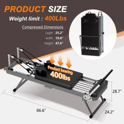 EXTRA LARGE MULTI-FUNCTIONAL PILATES REFORMER MACHINE WITH DYNAMIC RESISTANCE CORDS AND AEROBIC REBOUNDER, BLACK $140