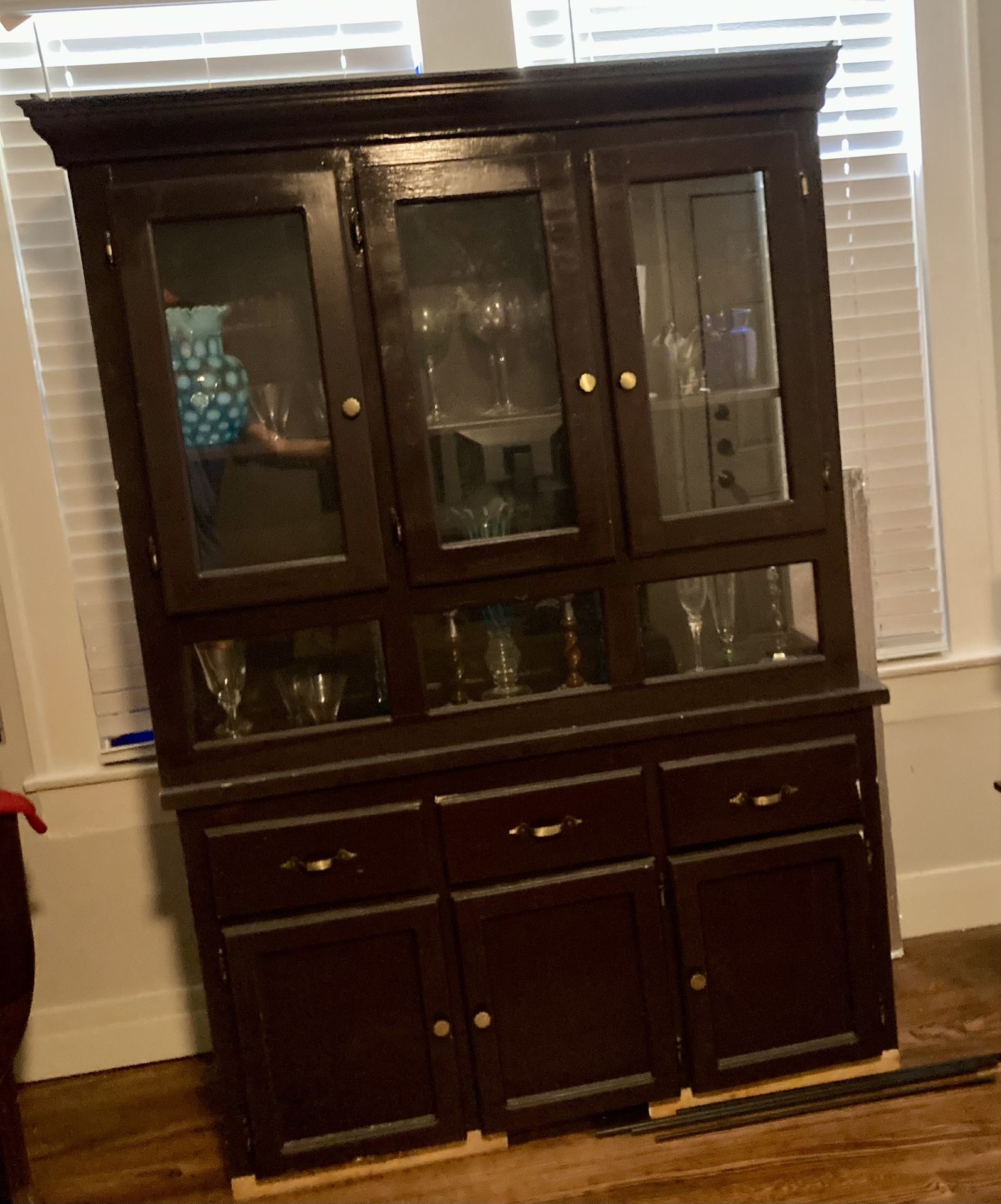 Vintage wood china cabinet 2 piece buffet & glass cabinet
