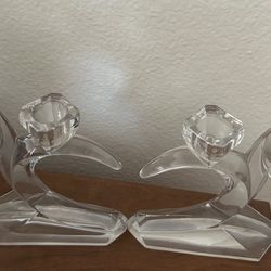 1 Pair Lead Crystal Stemmed Double Taper Candle Stick Holders