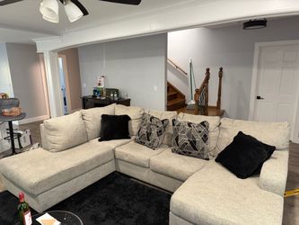 Large Beige Fabric Sectional Sofa