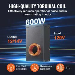 600W Landscape Transformer, Timer & Photocell Sensor Equipped, Weatherproof Outdoor Lighting Converter, 120V AC to 12V/14V AC, Ideal for Exterior, Spo