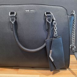 Nine West Black Satchel Handbag with Chain Strap