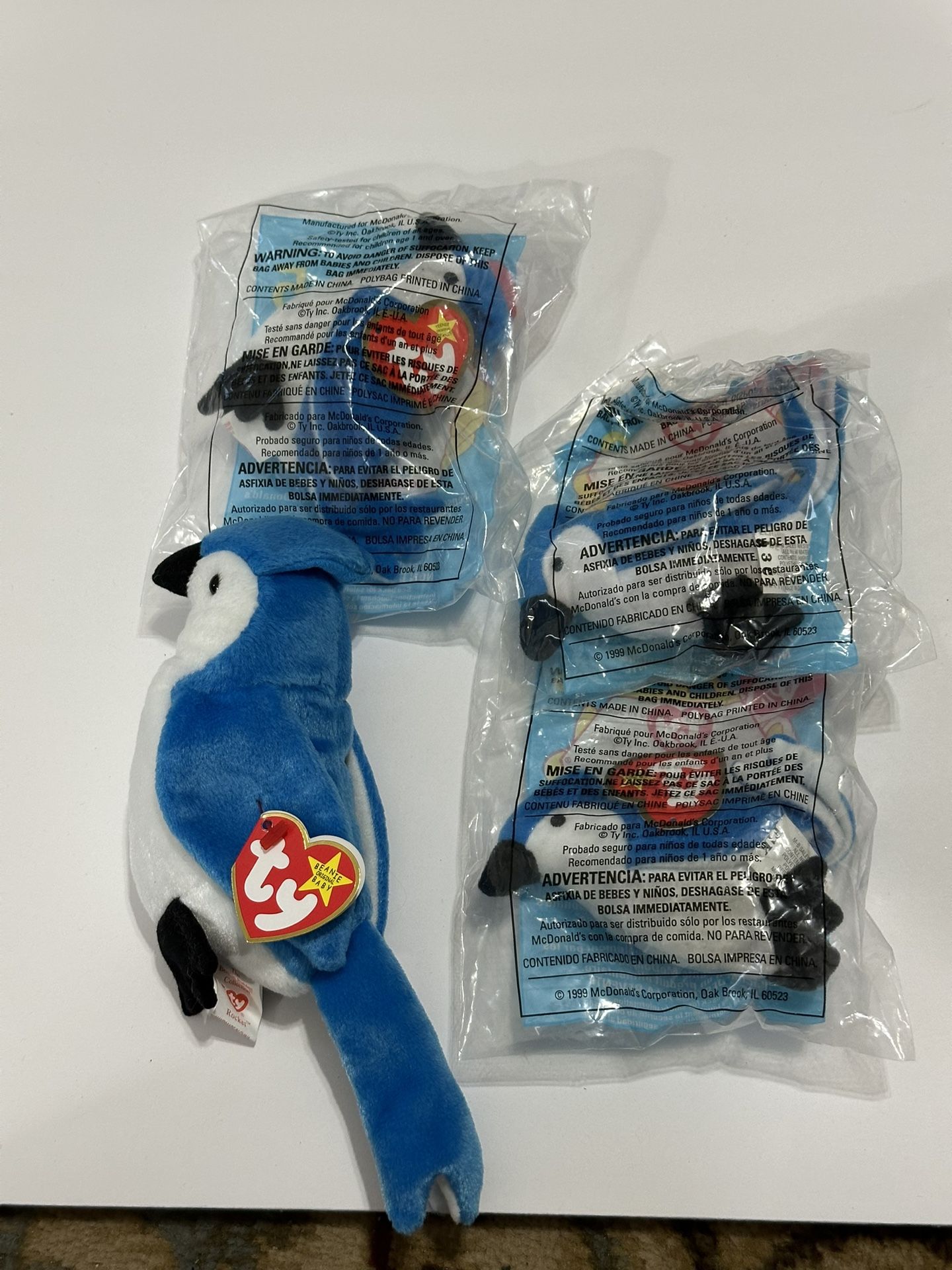 Lot Of 3 McDonalds Blue Jay Bird Rocket 1 Baby 1998 NWT 