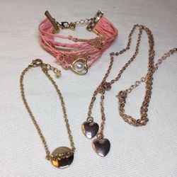 Love Heart themed Necklace and Two Bracelets