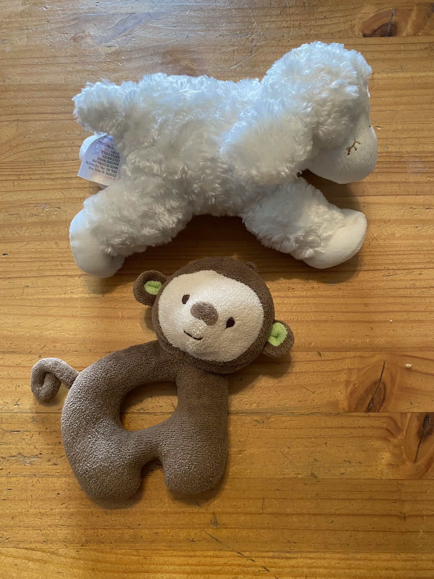 Baby Guns Winky White Lamb And Monkey Rattle Toy Plush Stuffed 
