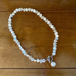 Honora White Keshi Freshwater Pearl Necklace with Sterling Silver Toggle Clasp