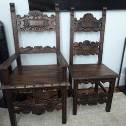 Antique Carved Walnut Throne Armchairs