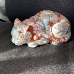 11 Inch Vintage Asian Porcelain Sleeping Cat