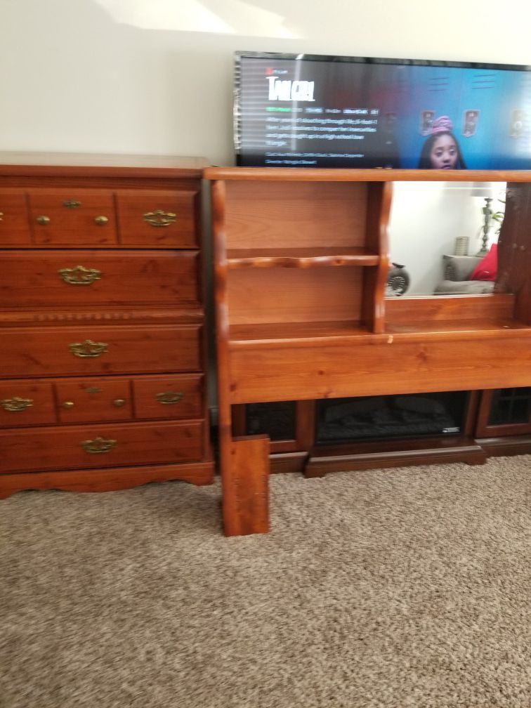 Chest of drawers & headboard with very nice real wood