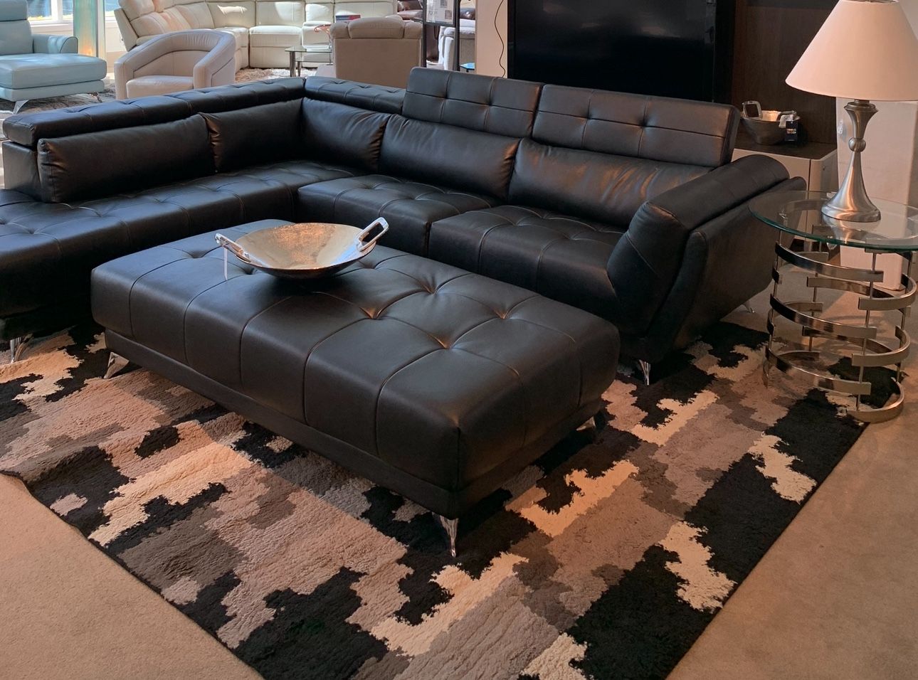 🛋️ Modern Black Leather Sectional Couch + Matching Ottoman – Hidden Storage