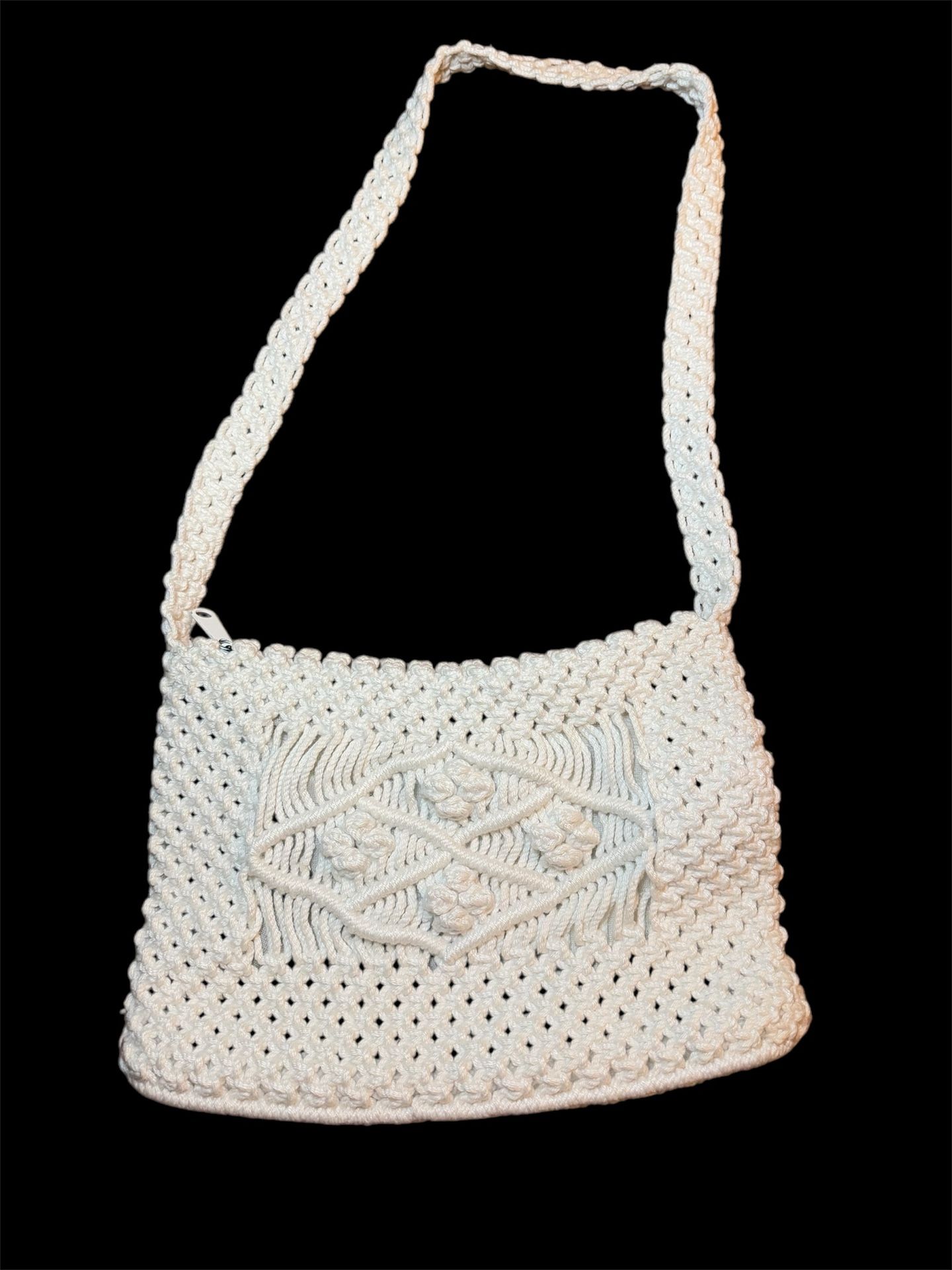 Vintage White macrame knitted shoulder bag #festival-vibes
