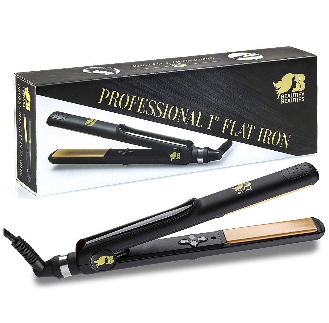 Beautify Beauties Professional 1 Inch Flat Iron, Ceramic Tourmaline Hair Straightener