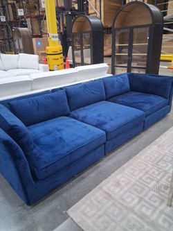 4 SEATER BLUE VELVET SOFA