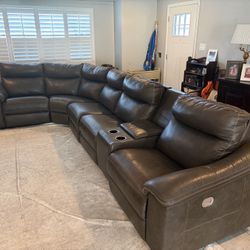Ashley Furniture Brown Natural leather 147" 6 Piece Power Reclining Modular Sectional with Power Headrest & USB
