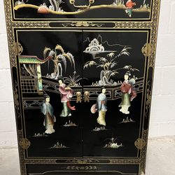 Antique Oriental Black Lacquer Storage Cabinet