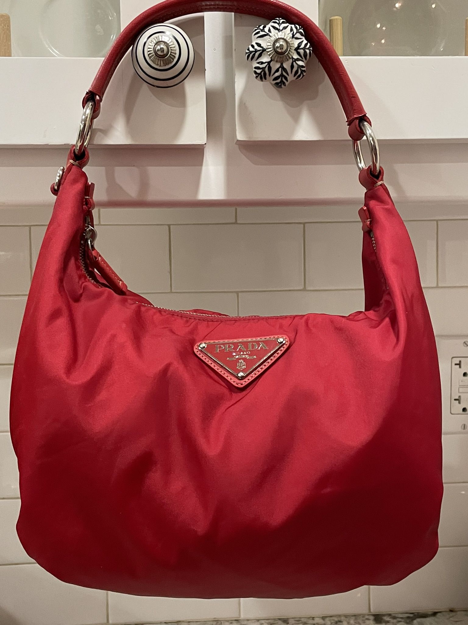 Prada Red Nylon Accessory Pouch/hobo Bag