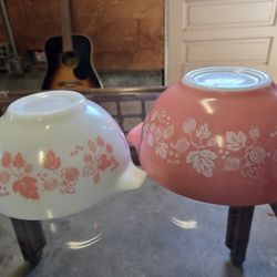Pink + White PYREX (Cinderella GOOSEBERRY) Pair