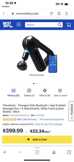 Therabody Theragun Elite Bluetooth + App Enabled Massage Gun + 5  Attachments, 40lbs Force (Latest Model) Black G4-ELITE-BLK-PKG-US - Best Buy