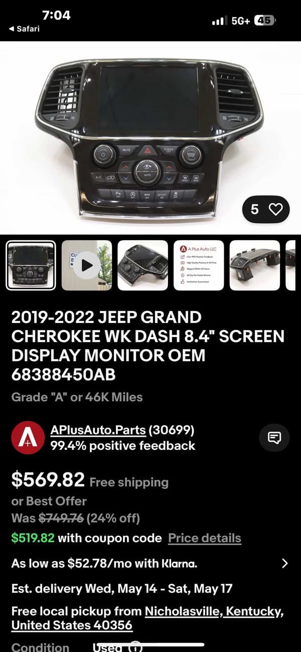 Jeep Grand Cherokee 2019-2022 Dash 8.4” Screen Radio