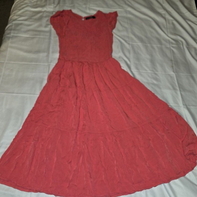 ZESICA Women's Boho Maxi Dress – Size XL – Red – Flowy Smocked Sundress