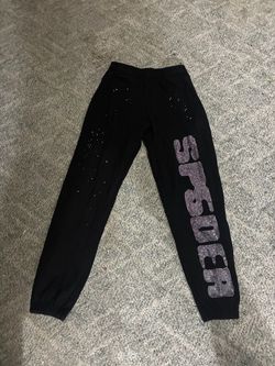 Sp5der Black Rhinestone Sweatpants