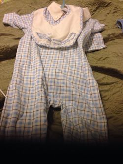 Boys checkered train outfit with bib