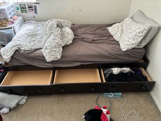 Twin wood bed frame with : drawers
