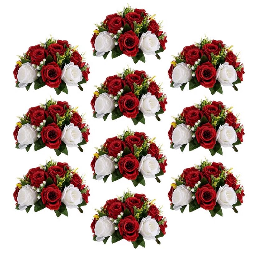Sziqiqi Red Fake Flowers for Wedding Centerpiece Kissing Flower Balls for Tables Flower Centerpieces Arrangement for Party Road Lead