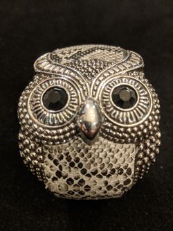 $10. Owl gray leather and metal bracelet with black rhinestone eyes. Fits up to 7 inch wrist.
