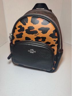 Coach Mini Court Backpack with Signature Canvas & Leopard Print
