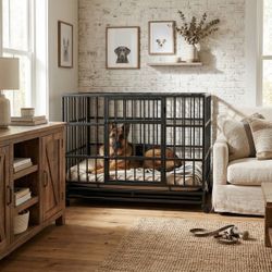 46inch Heavy Duty Wheel Folding Metal Big Cage Escape Proof Dog Crate, Black