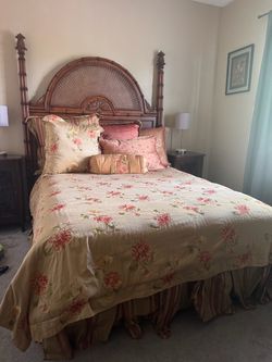 Tommy Bahama style queen bed frame & box spring