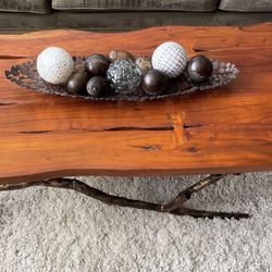 Live Edge Wood Coffee Table with Sculptural Branch Base