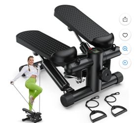Mini Fitness Stepper with Resistance Bands & Digital Display. Black