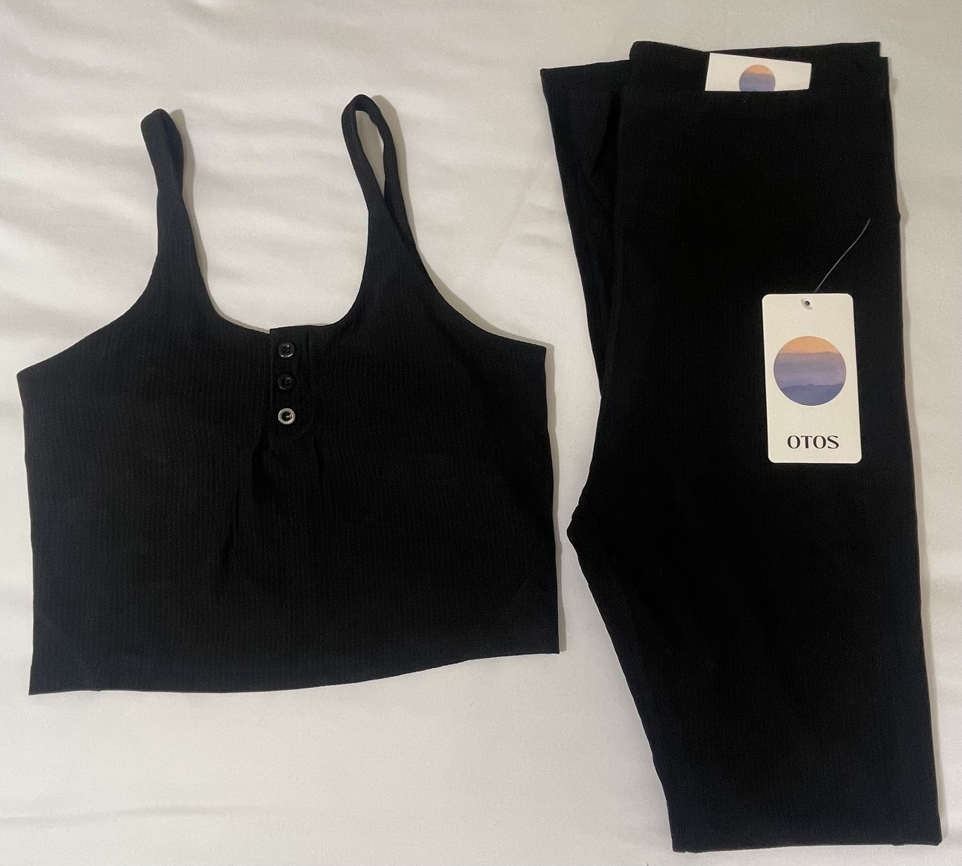 Black Ribbed Crop Top Legging Set