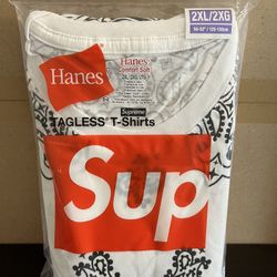DS Supreme x Hanes Bandana Shirts Pack White Sz2XL (2 Shirts in 1 Pack)