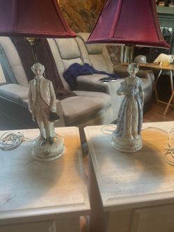 Pair of Porcelain Figurine Table Lamps