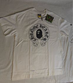 White chrome heart bape shirt size large