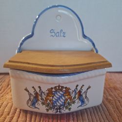 GERMAN PORCELAIN SALT BOX - WOODEN LID