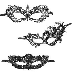 3pcs Masquerade Masks for Women, Elegant Venetian Lace Couples Party Masks for Mardi Gras Halloween Prom Carnival & Themed Events Costume Dress-Up (Bl