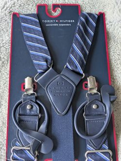 Tommy Hilfiger Convertible Suspenders Navy Blue Stripe One Size