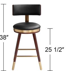 Black Leather,Brass Walnut, Mid-Century, Modern  Barstools.
