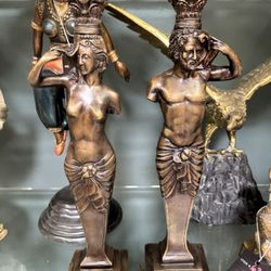 Pair Of Bronze Sculptures Candlesticks