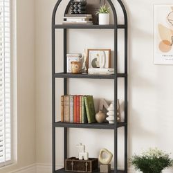Bookshelf 4 Tier Arched Bookcase, 71.3" Tall Industrial Open Book Shelve