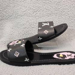 Louis Vuitton Women sz 39 Lock It Flat Mule Sandals Monogram Vegan Leather